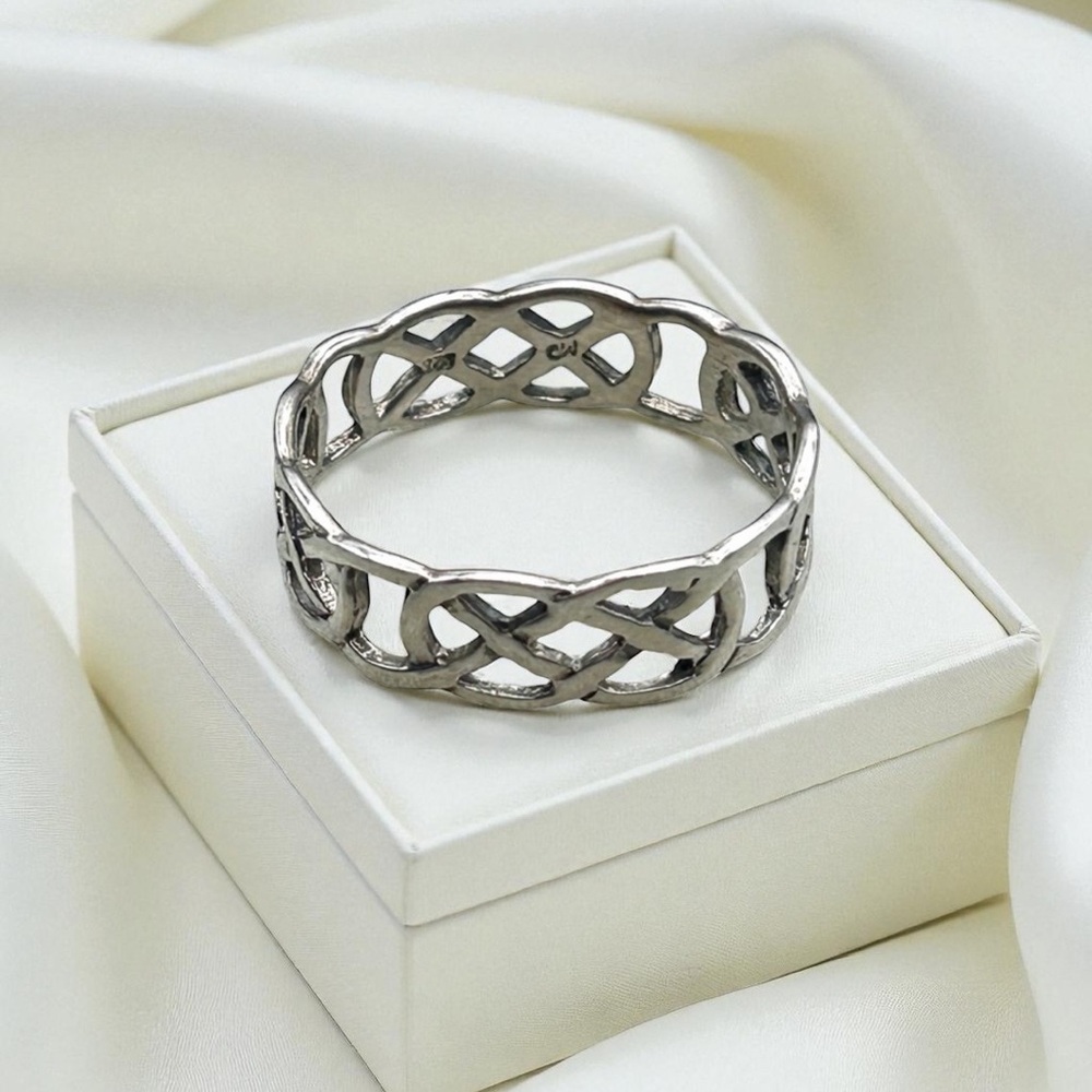 Vintage 925 Sterling Silver Signed CW Charles Winston Open Celtic Knot Ring 10